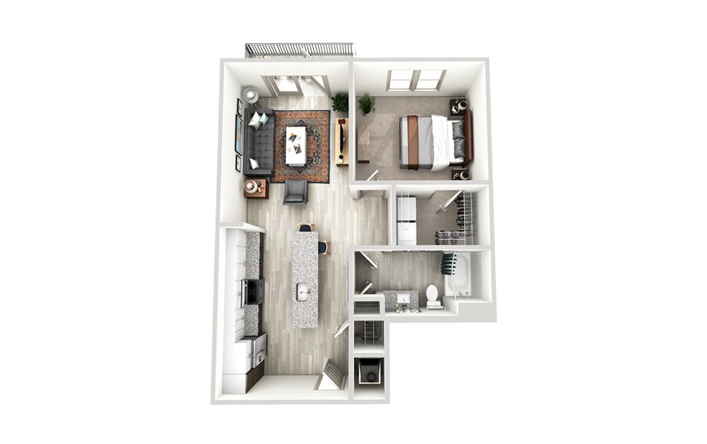 A1 - 1 bedroom floorplan layout with 1 bath and 755 square feet.