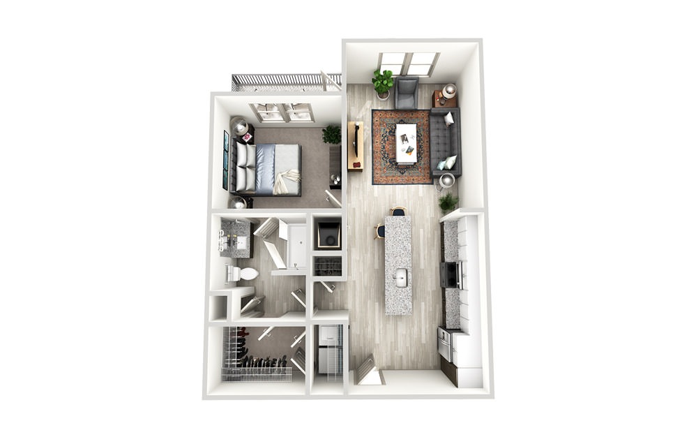 A3 - 1 bedroom floorplan layout with 1 bath and 739 square feet.
