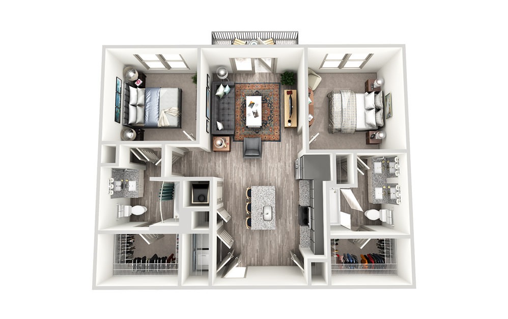 B1 - 2 bedroom floorplan layout with 2 baths and 1008 square feet.